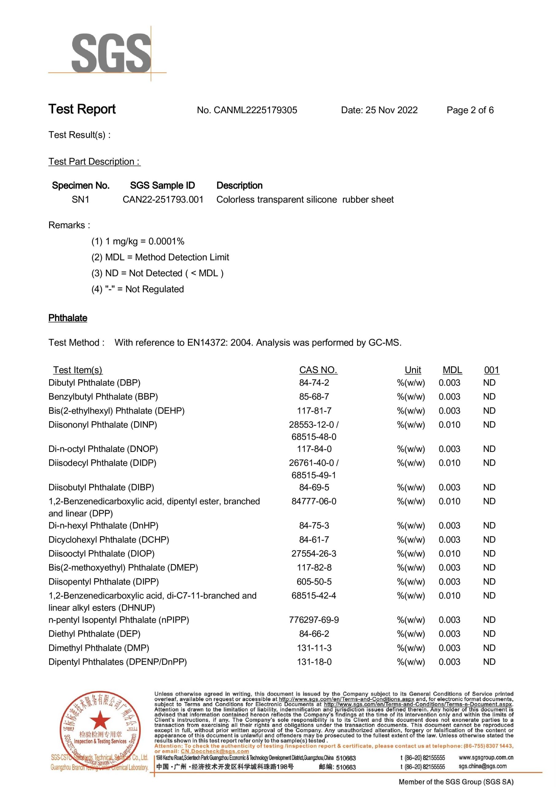 silicone rubber materials certificate